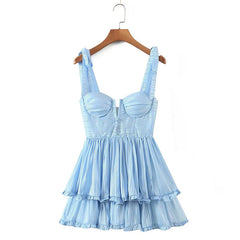 Summer Women Sexy Sling Sweet Ruffle Cake Chiffon Dress Female Holiday Party Mini Dresses Ladies Chic Robe voguable