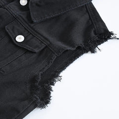 Voguable Men's Black Jean Vest Slim Fringe Denim Waistcoat Sleeveless Tank Top voguable