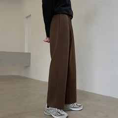 Winter Thick Woolen Pants Men's Warm Fashion Black Brown Casual Pants Men Korean Loose Straight-leg Pants Mens Trousers S-2XL voguable