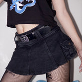 Voguable Harajuku Y2k Denim Skirt Women Dark Gothic Streetwear Mini Skirt with Skull Belt Mall Goth Punk Grunge Sexy Emo Clubwear voguable