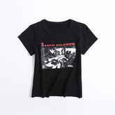 Women "Radio Silence" Print Front Short Sleeve T-shirt Crop Top voguable