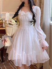 Voguable French Sweet Fairy Lolita Dress Women Long Sleeve Lace Y2K Mini Dress Vintage Kawaii Clothes One Piece Dress Autumn voguable