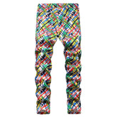 Voguable Men's Y2K Colored Printed Jeans Fashion Stretch Denim Pencil Pants Stripe Plaid Painted Slim Fit Trousers voguable