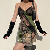 Voguable Sexy Lace Patchwork Women Dresses Vintage y2k Aesthetic A-Line Emo V-neck Sling Partywear Dress Grunge Fairycore Clothe voguable