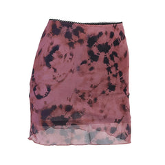 Women Mini Skirt Summer Sheer Tie-dye Print High Waist Mesh Bodycon Skirt with Lining y2k Clothes E Girl Streetwear voguable