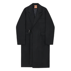 Men's Woolen And Mixtures Coat Autumn Winter Mid Long Thickened Korean Trend Loose Overcoat Male New Bandage Waist