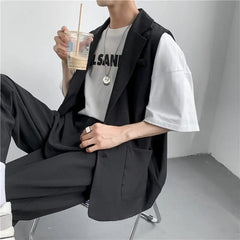 Spring Suit Vest Men's Fashion Gray Black Dress Jacket Men Suit Jacket Korean Loose Business Society Mens Blazer Vest M-2XL voguable