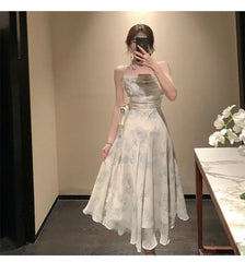 Voguable Summer Party Midi Elegant Dress Women Strap Sexy Design High Wasit Vintage Casual Sleeveless Chiffon Sweet Dress voguable