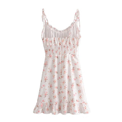 Voguable Spaghetti Strap Sexy Dress Women Sweet Ruffle Floral Print Dress Female Backless Sleeveless V Neck A-line Summer Chiffon Dress voguable