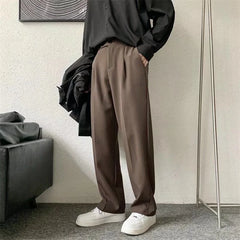 Voguable Brown/Black Suit Pants Men Fashion Society Mens Dress Pants Korean Loose Straight Casual Pants Mens Office Formal Trousers S-3XL voguable