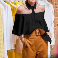 Celmia Women Off Shoulder White Tops Tunics Sexy Halter Shirt Autumn Fashion Blouse 3/4 Sleeve Casual Solid Elegant Blusas voguable