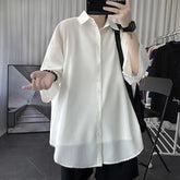 Korean Oversize Shirt Men's Fashion Summer Black White Short-sleeved Shirt Men Streetwear Loose Society Mens Dress Shirt M-2XL voguable