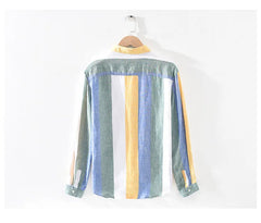 Voguable Spring and Autumn Striped Linen Shirts for Men Pure Linen Made Breathable Comfortable Long Sleeve Loose Men Clothing voguable