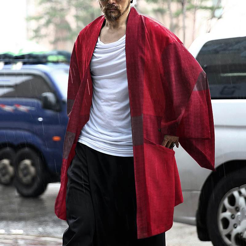 Long Sleeve Open Stitch Blouse Men Vintage Plaid Cardigan Shirts Spring Man Leisure Pockets Kimono Tops Streetwear S-5XL voguable