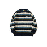 Voguable Winter Men And Women's ins All-match knitwear Pullover Striped Patchwork Panelled Warm Sweaters Soft All-match Retro Harajuku Trendy Male Chic Streetwear Fall Tops voguable