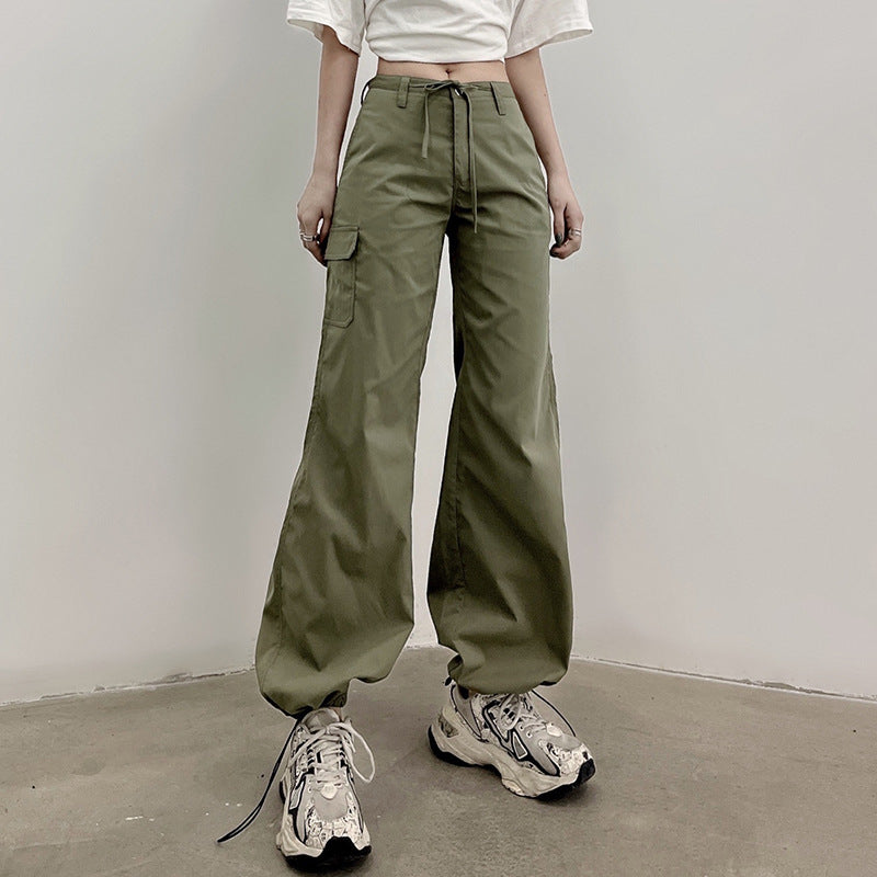 Voguable 2000s fashion Women's Spring Fashion Bow Lace-up Pocket Overalls Low Waist Slimming Casual Ankle-Tied Pants voguable