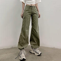 Voguable 2000s fashion Women's Spring Fashion Bow Lace-up Pocket Overalls Low Waist Slimming Casual Ankle-Tied Pants voguable