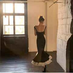 Voguable cybergoth dress to impress French Style Black Knitted Sling Dress Women's Summer Step Lotus Elegant Slim Slimming Fishtail Dress voguable