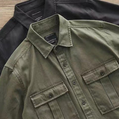 Voguable men’s fashion Shirt Men's New Ins Versatile Casual Shirt Japanese Pure Cotton Loose American Retro Army Green Shirt Jacket voguable