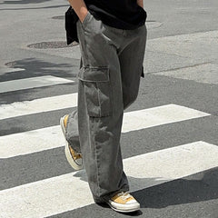 Voguable guys clothing styles Myq Vintage Washed Distressed Jeans Men's Summer Loose Overalls Korean Style Trendy Wide Leg Straight Pants voguable