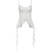 Voguable summer outfits inspo Style Summer New Women's French Strap Dress Irregular Ruffled Waist Tight Solid Color Vest voguable