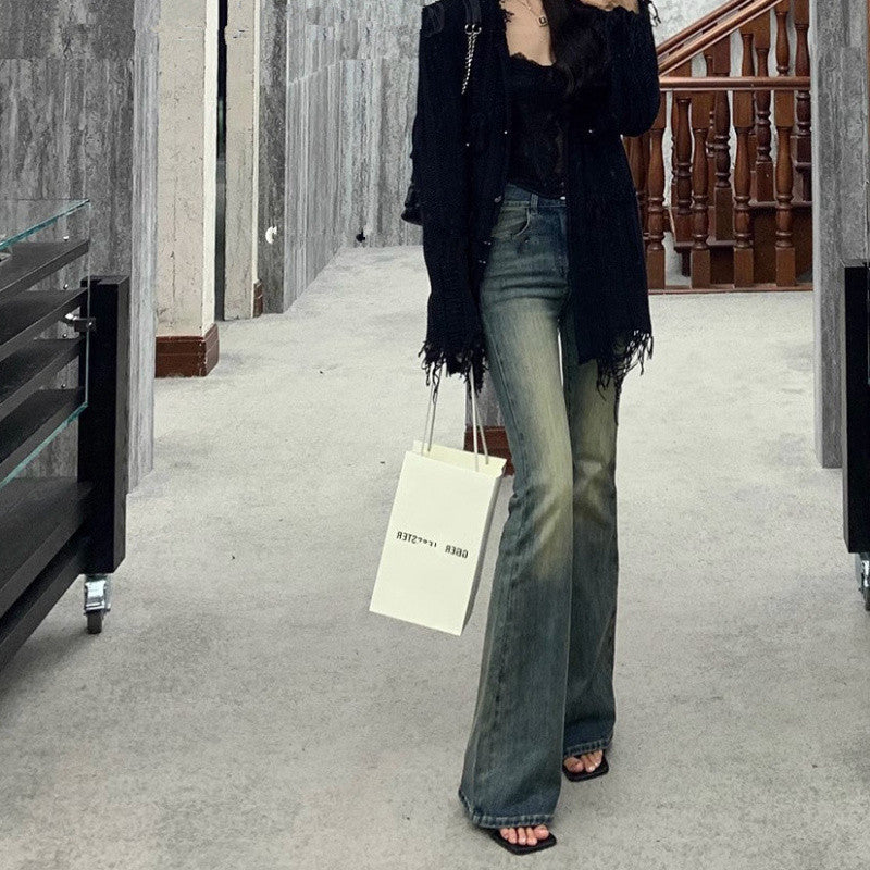 Voguable grunge outfits Tall Lengthened Retro Distressed Slim Fit Skinny Jeans American High Street High Waist Straight Mop Flared Pants for Women voguable