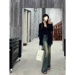 Voguable grunge outfits Tall Lengthened Retro Distressed Slim Fit Skinny Jeans American High Street High Waist Straight Mop Flared Pants for Women voguable