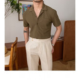 Voguable hoco outfits for guys Five-Quarter Sleeve Trendy Summer Shirt Japanese Men's Standard Cuban Collar Youth Popular Lazy New Solid Color voguable