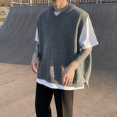 Voguable boy outfits Myq Men's V-neck Knitted Vest Korean Style Trendy All-Match Waistcoat Loose Vest Summer Sleeveless Jacket voguable