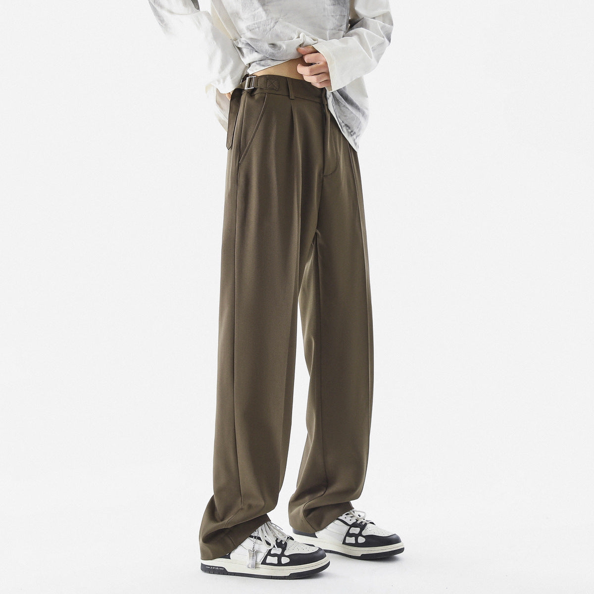 Voguable black men fashion urban Italian Style Naples Suit Pants Draping High-Grade Suit Pants Ruan Handsome Loose Straight Casual Pants voguable