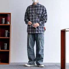 Voguable mens outfits American Style Street Washed Workwear Blue Jeans Men's Summer Loose All-Match Casual Trousers Straight Pants voguable