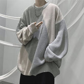 Voguable 90s streetwear round Neck Sweater Men's Winter New Fashion Brand Sweater Coat Design Sense Niche Stitching Contrast Color Sweater voguable