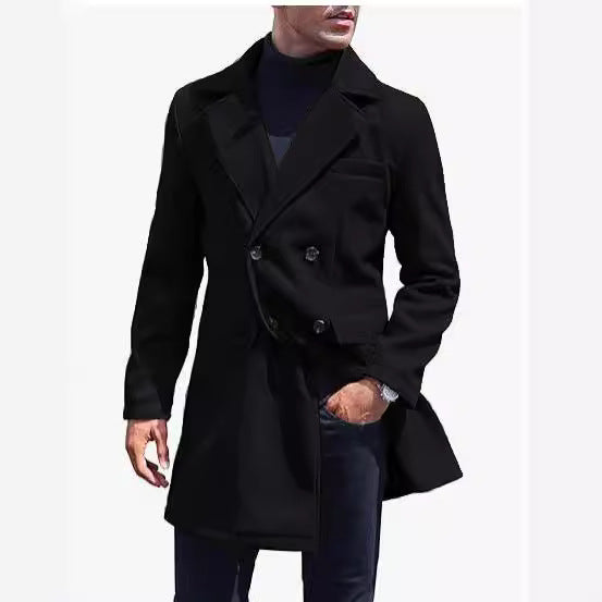 Voguable men’s fashion European Version New plus Size Woolen Overcoat Men's Casual Jacket Mid-Length Double Breasted voguable