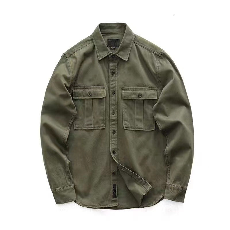 Voguable men’s fashion Shirt Men's New Ins Versatile Casual Shirt Japanese Pure Cotton Loose American Retro Army Green Shirt Jacket voguable