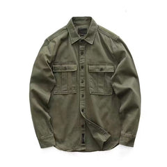 Voguable men’s fashion Shirt Men's New Ins Versatile Casual Shirt Japanese Pure Cotton Loose American Retro Army Green Shirt Jacket voguable