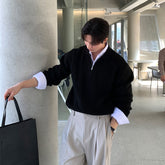 Voguable classy outfits men Korean Style High-Grade Cleanfit Half Zipper Lapel Polo Sweater Men's Early Autumn New Casual Knitted Top voguable