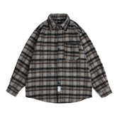 Voguable black men fashion urban Dress Vintage Autumn Japanese Retro Woolen Plaid Loose Long Sleeve Shirt Men's and Women's Neutral Style Coat Fashion voguable