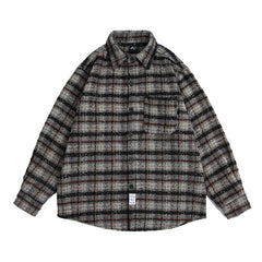 Voguable black men fashion urban Dress Vintage Autumn Japanese Retro Woolen Plaid Loose Long Sleeve Shirt Men's and Women's Neutral Style Coat Fashion voguable