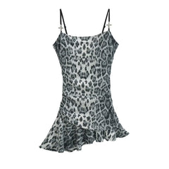 Voguable outfit inspo Summer New Leopard Print Hot Girl Sexy Sequined Hip Irregular Hem Sling Dress voguable