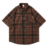 Voguable shirt Japanese Style Retro Artistic Youth Plaid Short Sleeve Shirt Men's and Women's Mori Cityboy Profile Half Sleeve Striped Shirt voguable