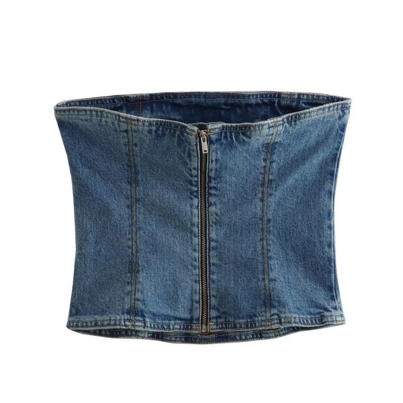 Voguable outfit inspo Powerful Merchant Style Denim Tube Top Fashion Designer Style Washed White Top Back Zipper All-Matching Women's Clothing voguable