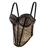Voguable cheetah halloween costume Sexy Leopard Print Stitching Bra Strap High-Grade Inner Mesh Lace Transparent Outer Wear Fishbone Bra voguable