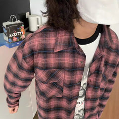 Voguable men fall outfits American Autumn and Winter New Brushed Thickened All-Match Long-Sleeved Shirt Men's Plaid Casual Retro Couple voguable
