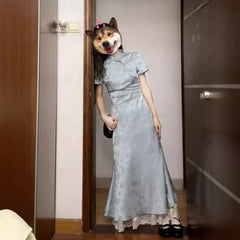 New Chinese style national style improved cheongsam dress women's clothing summer new style high-end waist temperament long skirt