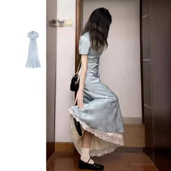New Chinese style national style improved cheongsam dress women's clothing summer new style high-end waist temperament long skirt