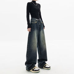 Voguable 2000s fashion Spring and Summer New Jeans Women's High Waist Slimming Straight Loose American Retro High Street Casual Pants Wide Leg Pants Pants voguable