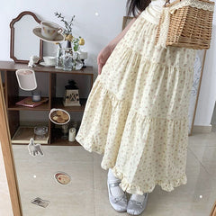 Voguable 90s fashion Young-Looking Wooden Ear Small Fresh Floral Skirt Women's Japanese Soft Girl Niche Super Sweet Stitching Cake Dress voguable