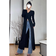 Voguable 2000s fashion French Royal Sister Style Knitted Split Dress Autumn and Winter New Women's New Year Battle Gown Dress voguable