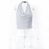 Voguable frat outfits Fashionable Autumn New Sexy Nightclub Bright Silk Reflective Swing Collar Backless Strap Halter Camisole for Women voguable