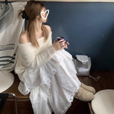 Voguable outfit inspo Sweet White Lace Stitching Skirt for Women Spring New Fashion Niche Chic Long Skirt voguable